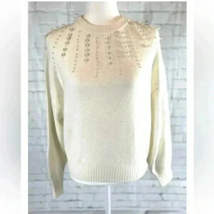 H&M Pearl Beads Knit Sweater Jumper Woman’s Size S Coquette Vanilla Old money